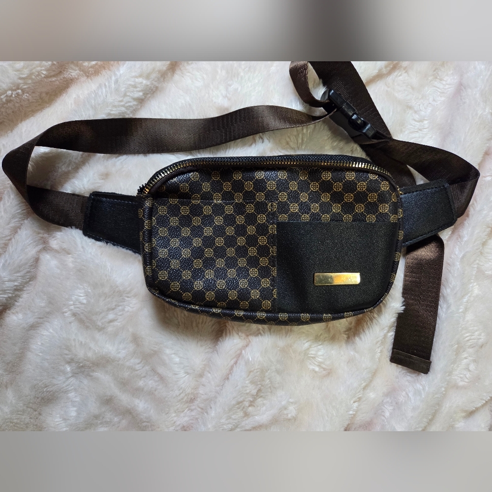 Brown Patterned Crossbody Belt Bag